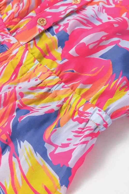 Multicolor Bold Graffiti Print Shirt Button Romper - Fashionfitz
