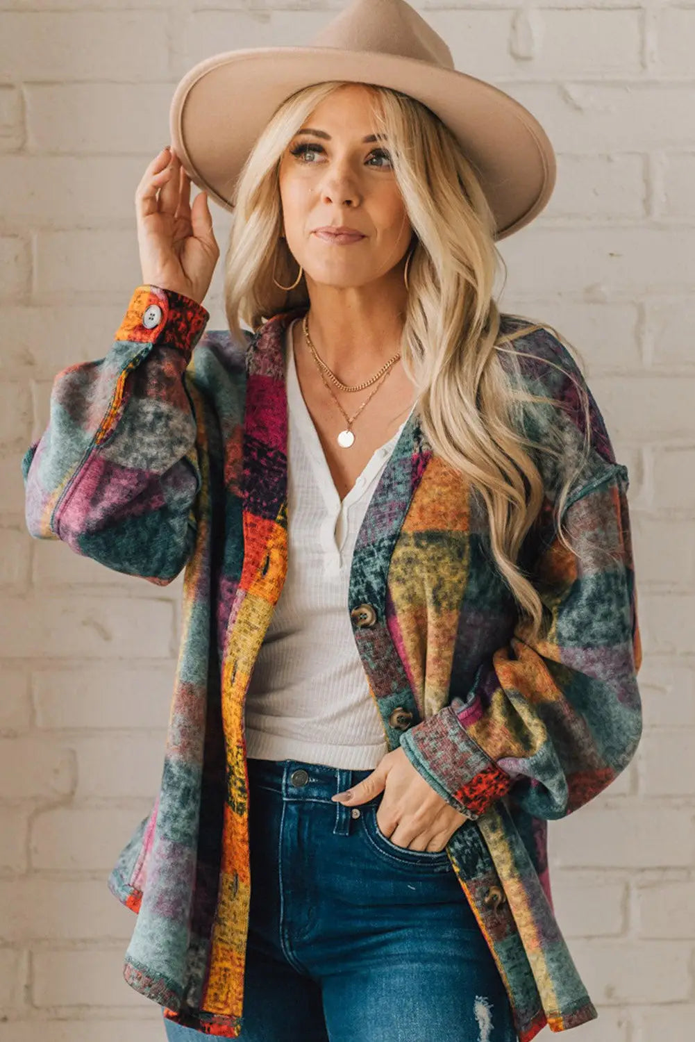 Multicolor brushed checked western buttoned jacket - jackets