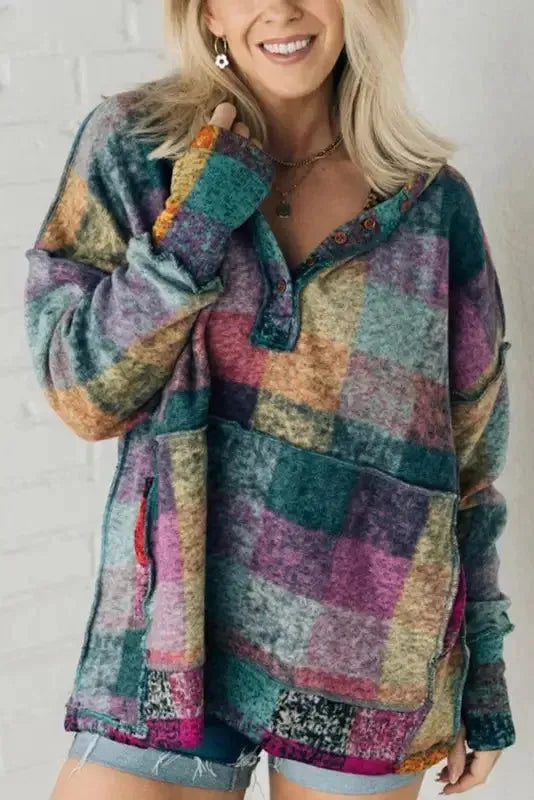 Multicolor Brushed Plaid Pocketed Oversize Shacket - Fashionfitz