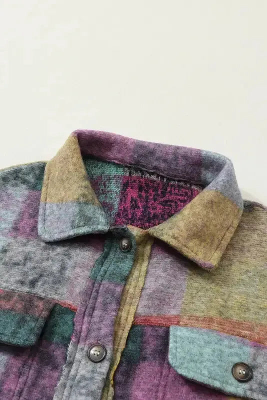 Multicolor Brushed Plaid Pocketed Oversize Shacket - Fashionfitz