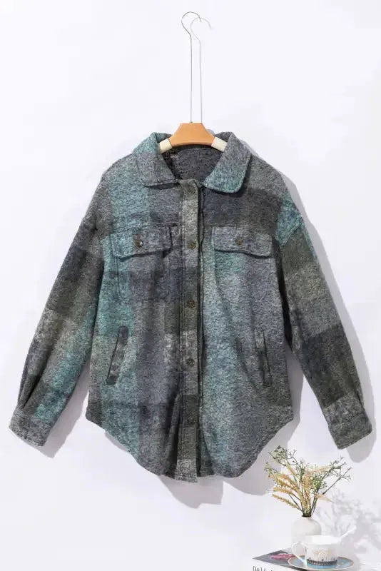 Multicolor Brushed Plaid Pocketed Oversize Shacket - Fashionfitz