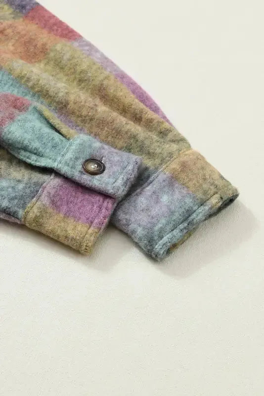 Multicolor Brushed Plaid Pocketed Oversize Shacket - Fashionfitz