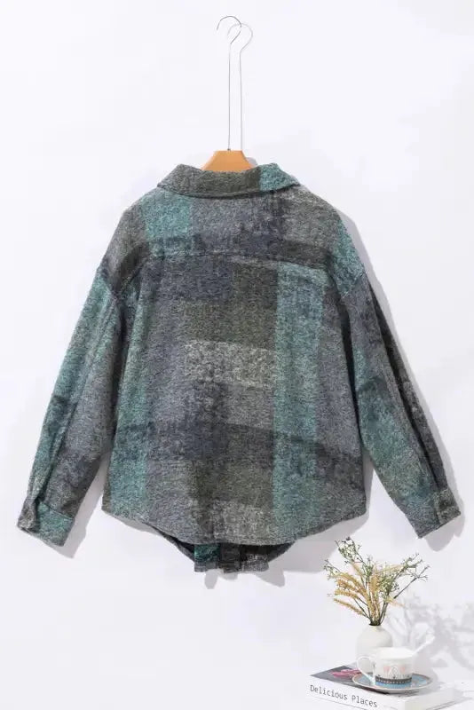 Multicolor Brushed Plaid Pocketed Oversize Shacket - Fashionfitz