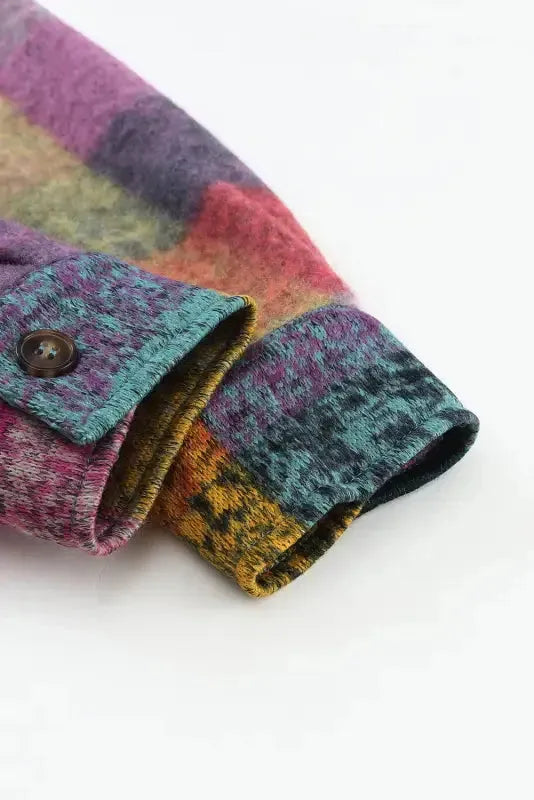 Multicolor Brushed Plaid Pocketed Oversize Shacket - Fashionfitz