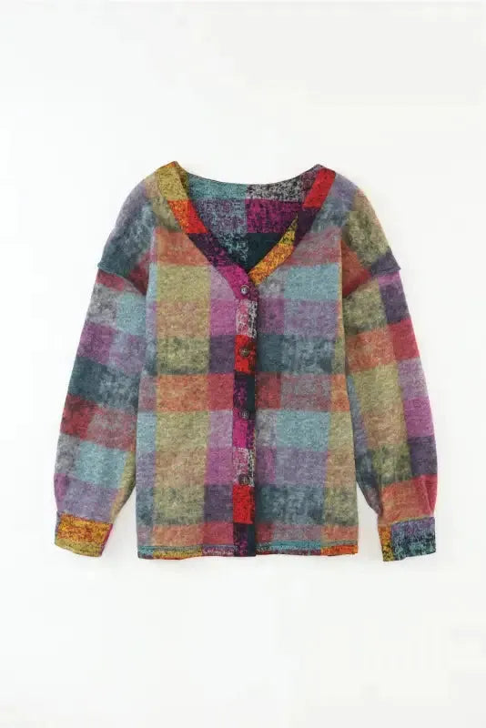 Multicolor Brushed Plaid Pocketed Oversize Shacket - Fashionfitz