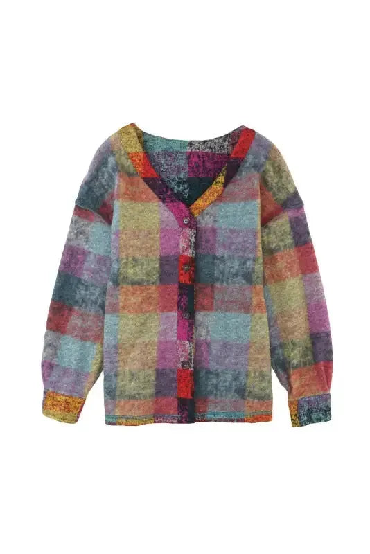 Multicolor Brushed Plaid Pocketed Oversize Shacket - Fashionfitz