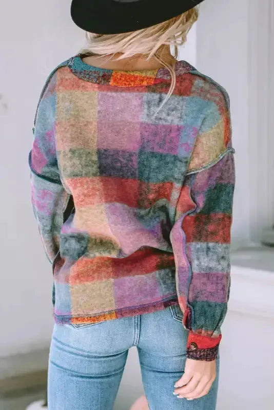 Multicolor Brushed Plaid Pocketed Oversize Shacket - Fashionfitz