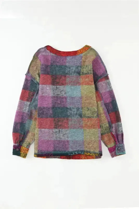 Multicolor Brushed Plaid Pocketed Oversize Shacket - Fashionfitz