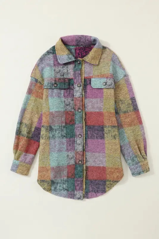 Multicolor brushed plaid shacket - plus size jackets