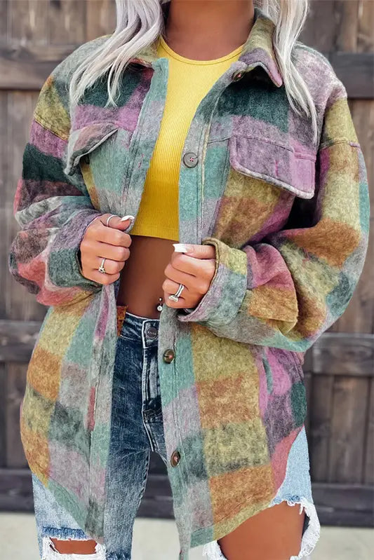 Multicolor brushed plaid shacket - plus size jackets