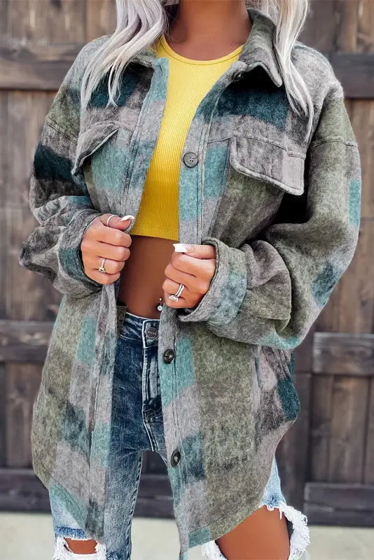 Multicolor brushed plaid shacket - plus size jackets