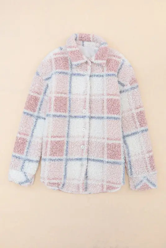 Multicolor checker print sherpa shacket - jackets