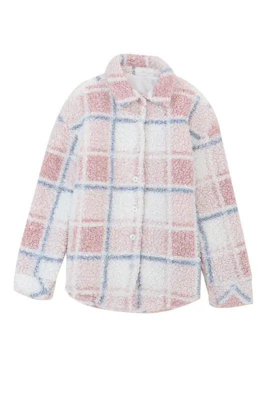 Multicolor checker print sherpa shacket - jackets