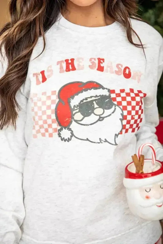 Multicolor Christmas Claus Graphic Top Plaid Pants Lounge Set - Fashionfitz