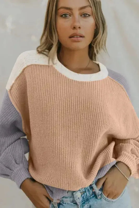 Multicolor Color Block Patchwork Baggy Sweater - Fashionfitz