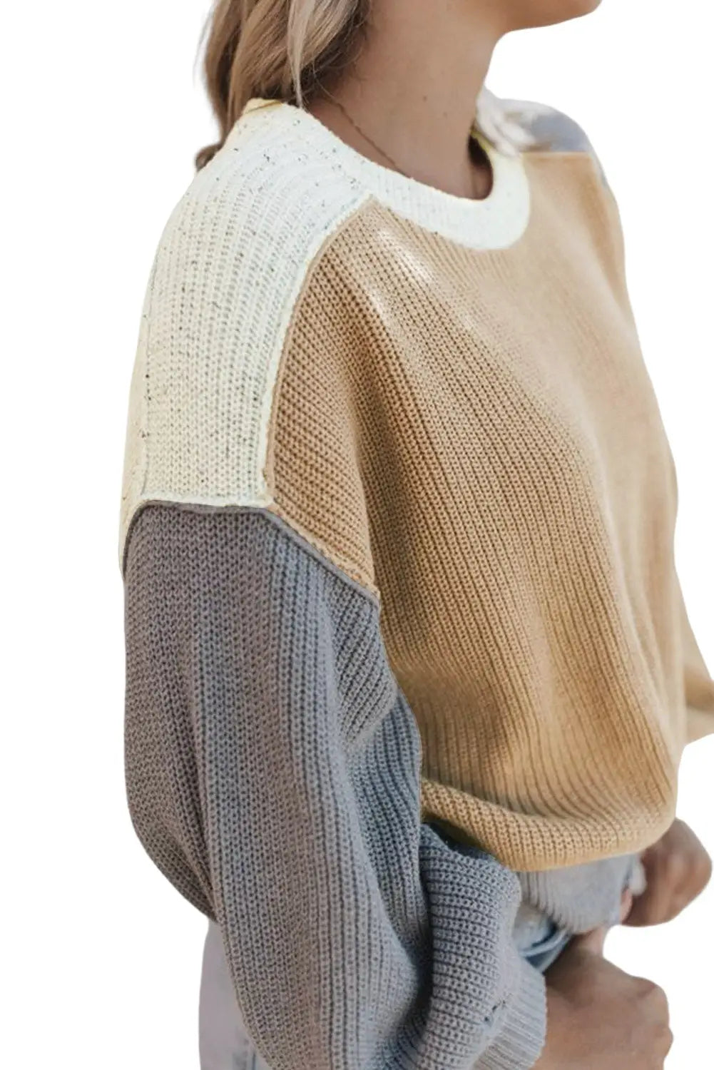 Multicolor color block patchwork baggy sweater - tops