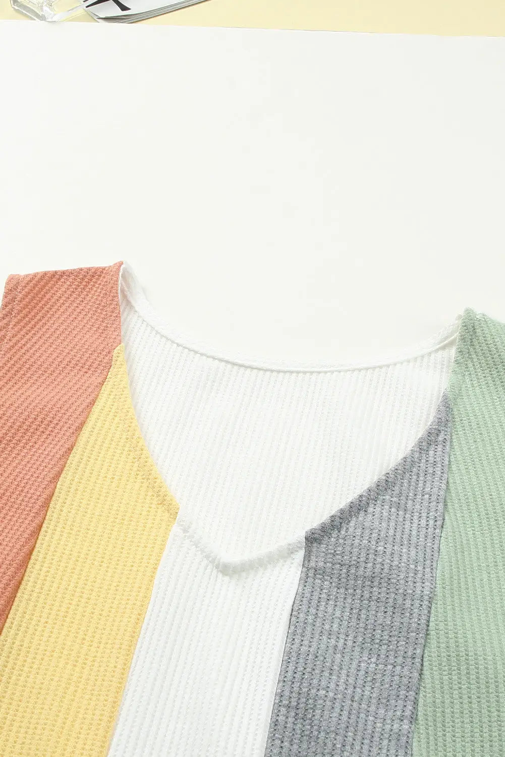 Multicolor color block v-neck waffle knit tank top - tops