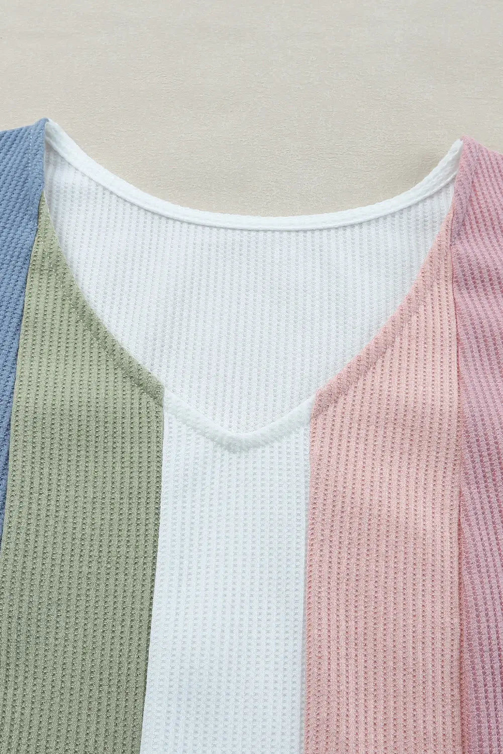 Multicolor color block v-neck waffle knit tank top - tops
