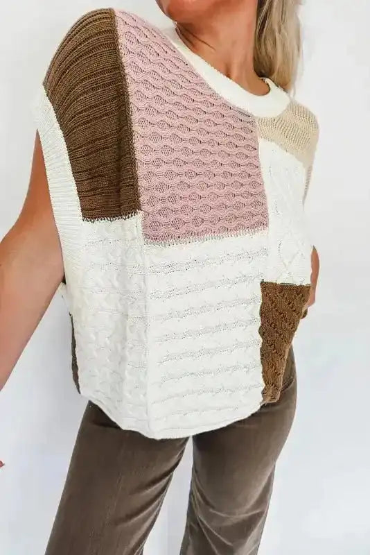 Multicolor Colorblock Mix Textured Sweater Tee - Fashionfitz
