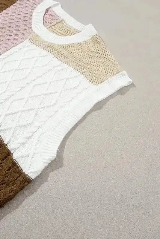 Multicolor Colorblock Mix Textured Sweater Tee - Fashionfitz