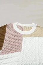 Multicolor Colorblock Mix Textured Sweater Tee - Fashionfitz