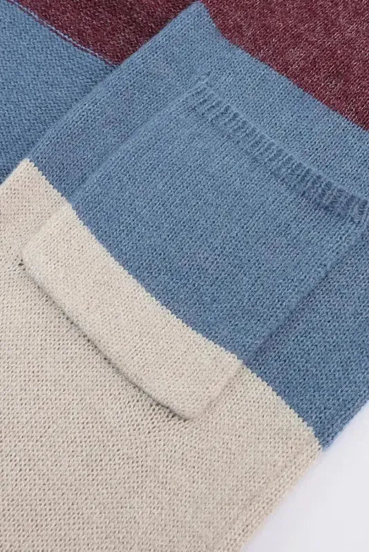 Multicolor Colorblock Open Front Long Knit Cardigan - Fashionfitz