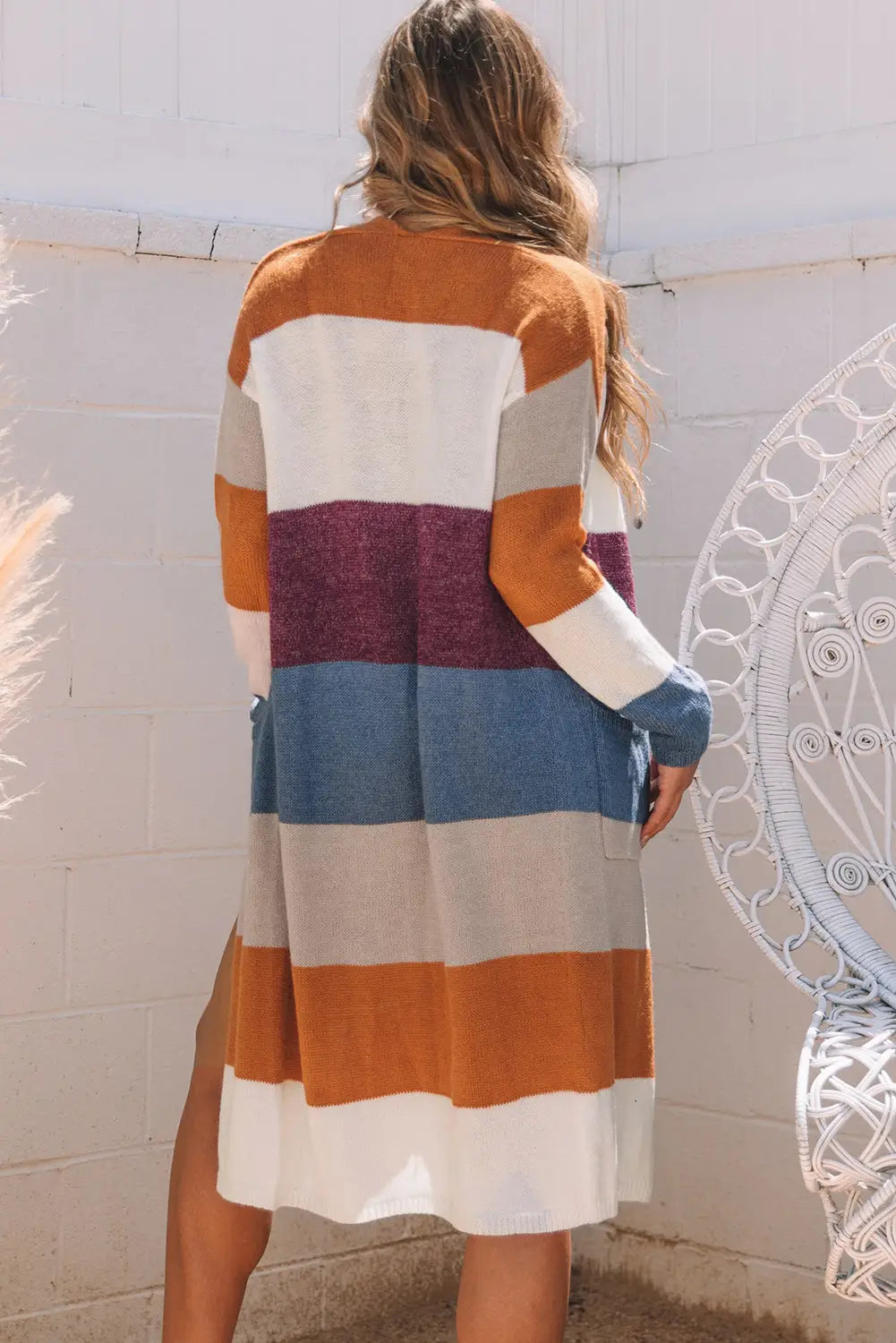 Multicolor colorblock open front long knit cardigan - sweaters & cardigans