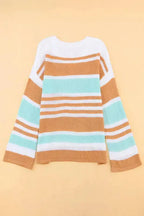 Multicolor Colorblock Stripe Long Sleeve Split Sweater - Fashionfitz