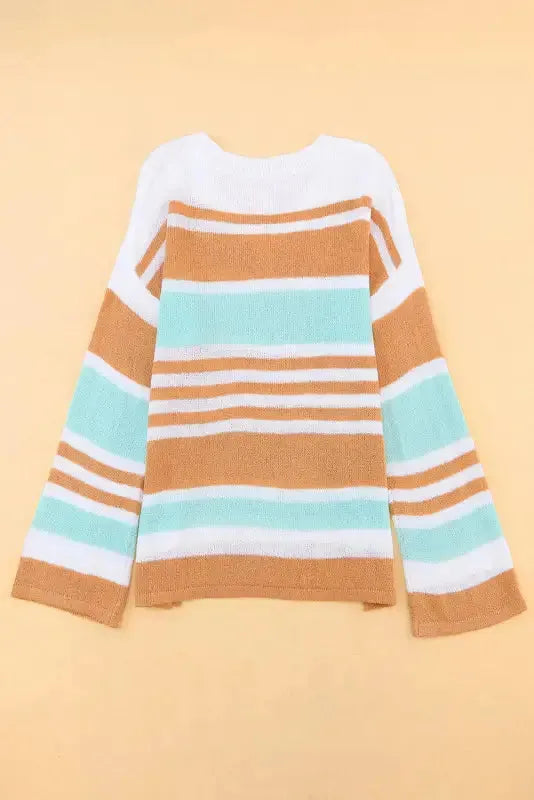 Multicolor Colorblock Stripe Long Sleeve Split Sweater - Fashionfitz