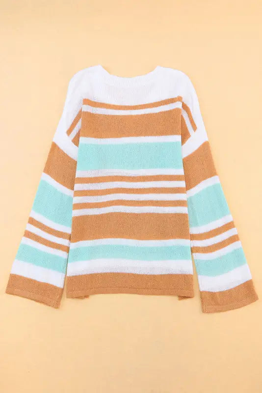 Multicolor colorblock stripe long sleeve split sweater - sweaters & cardigans