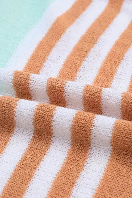 Multicolor Colorblock Stripe Long Sleeve Split Sweater - Fashionfitz