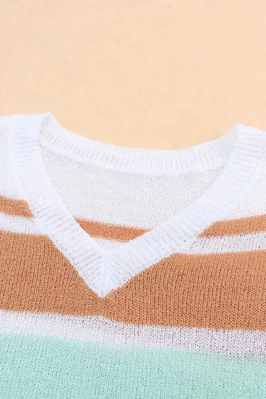 Multicolor Colorblock Stripe Long Sleeve Split Sweater - Fashionfitz