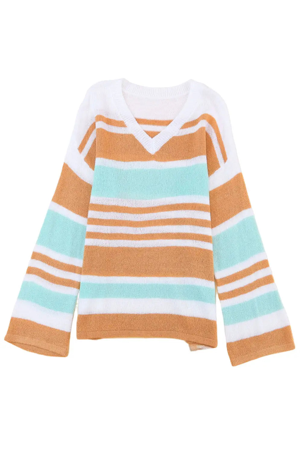 Multicolor colorblock stripe long sleeve split sweater - sweaters & cardigans