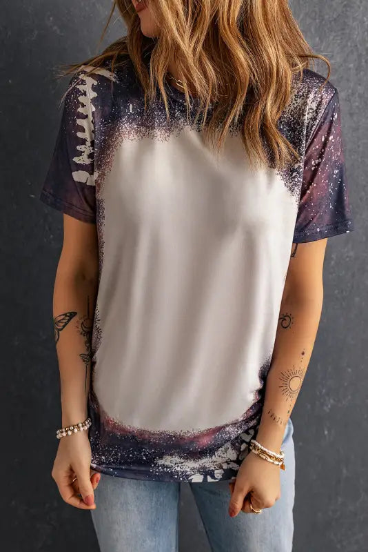 Multicolor crew neck bleached tie-dye basic tee - t-shirts