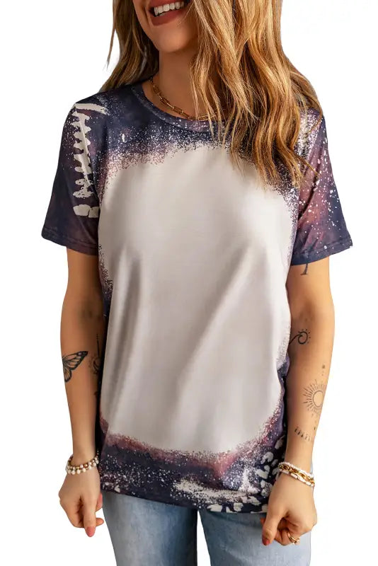 Multicolor crew neck bleached tie-dye basic tee - t-shirts