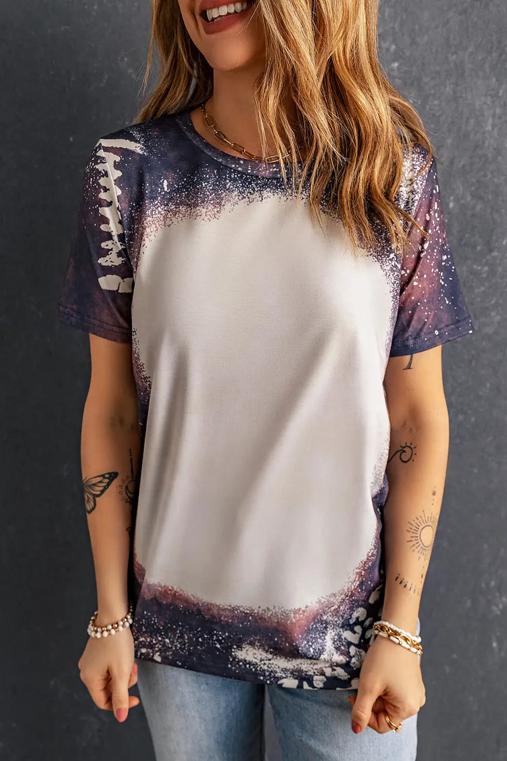 Multicolor crew neck bleached tie-dye basic tee - t-shirts