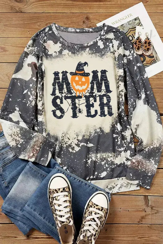 Multicolor dancing skeleton halloween tie dye long sleeve top - graphic tops