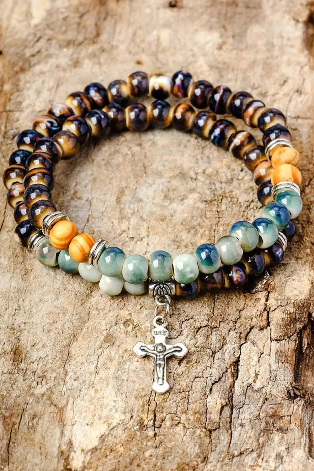 Multicolor double-layered cross beading bracelet - one size / 100% glass bead - bracelets