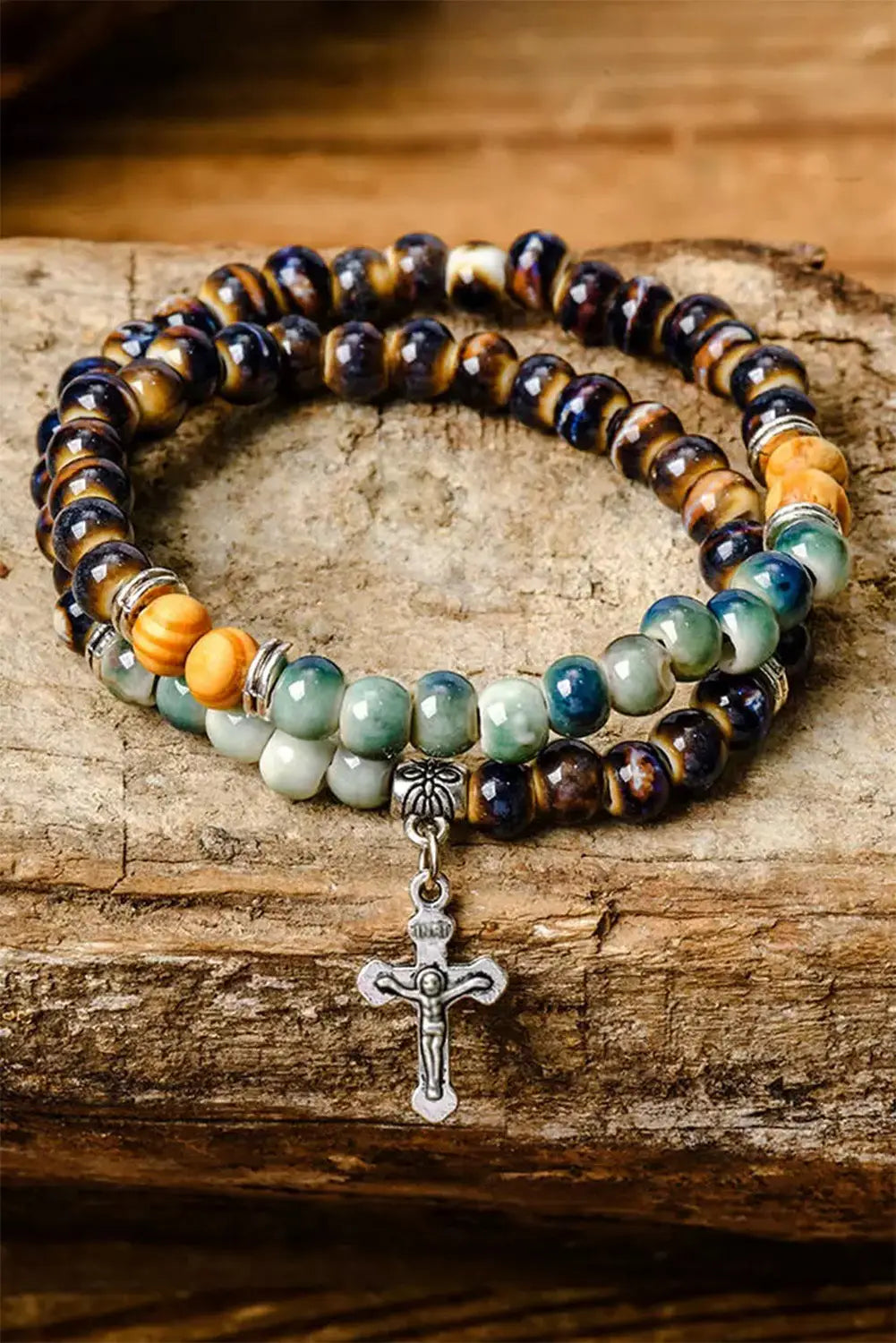 Multicolor double-layered cross beading bracelet - one size / 100% glass bead - bracelets