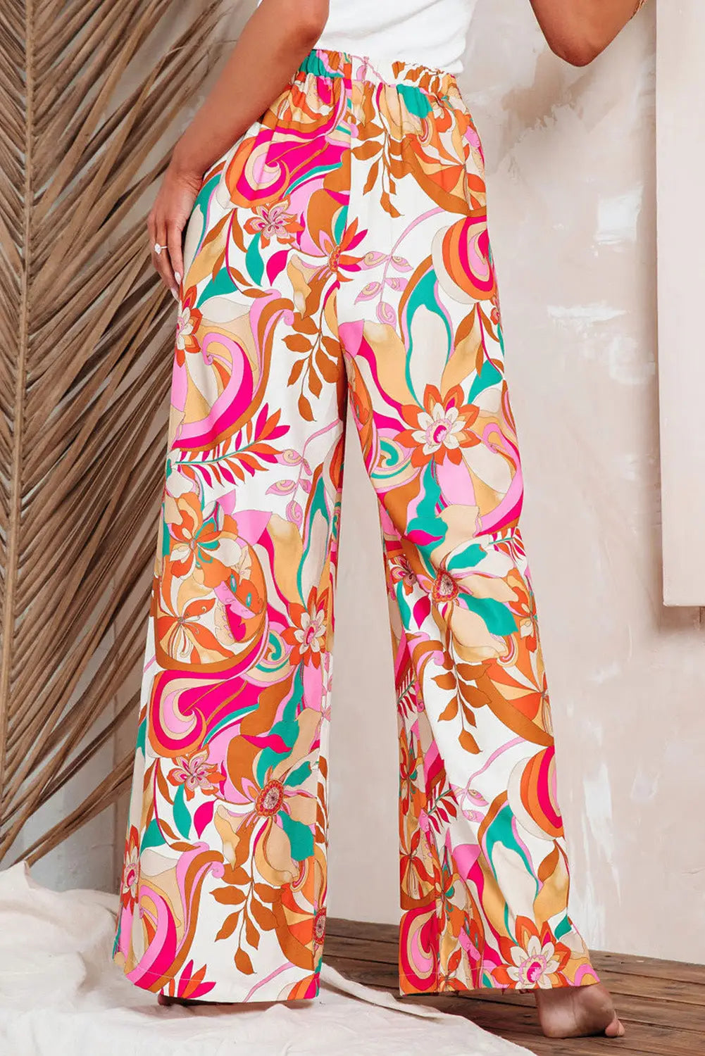 Multicolor floral abstract print belted keyhole back jumpsuit - jumpsuits & rompers