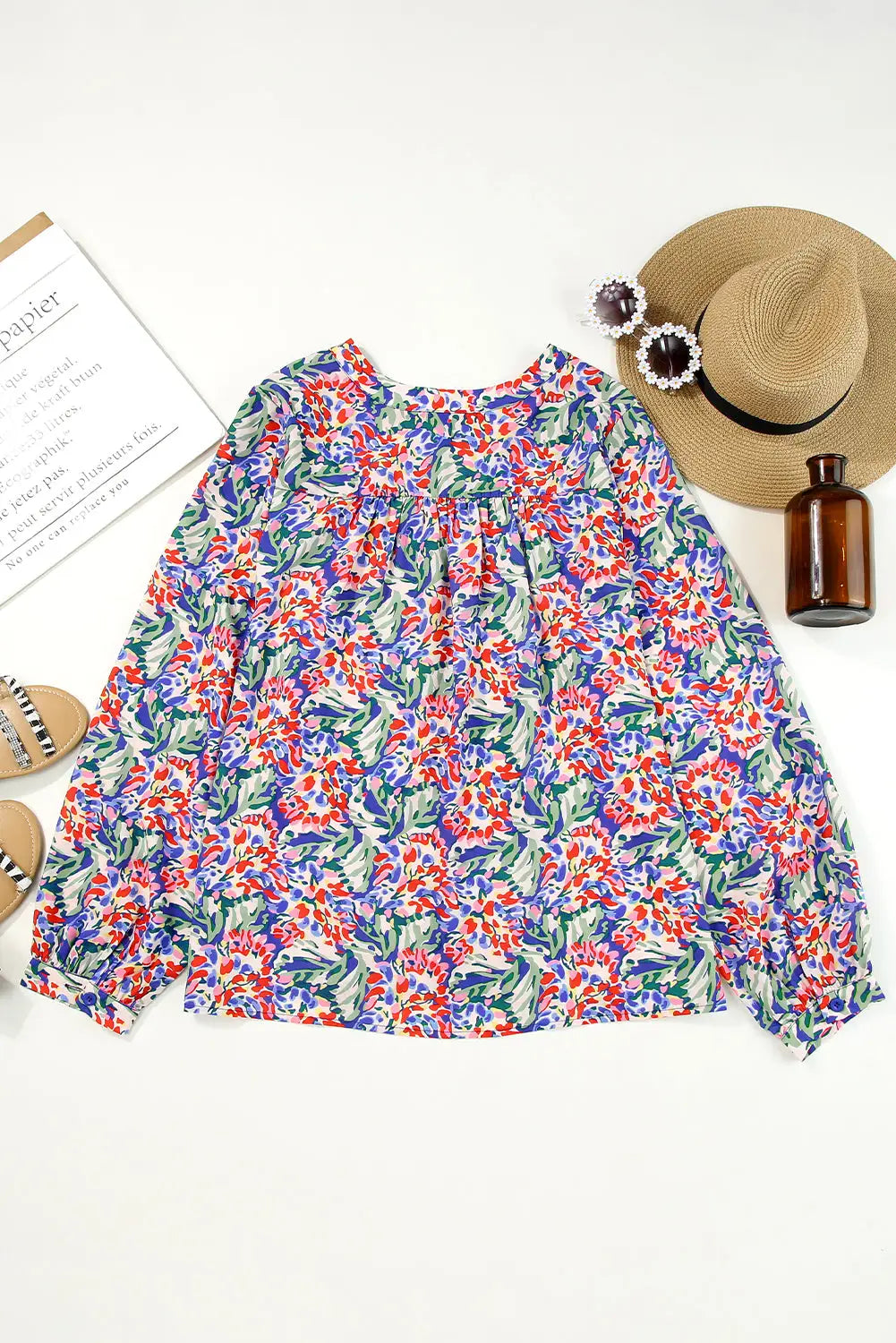Multicolor floral balloon sleeve loose blouse - blouses & shirts