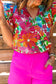 Multicolor floral blouse - flutter sleeve notched v neck