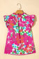 Multicolor floral blouse - flutter sleeve notched v neck