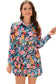 Multicolor floral buttoned collared long sleeve mini dress - xl / 100% polyester - dresses