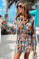 Multicolor floral buttoned collared long sleeve mini dress - xl / 100% polyester - dresses