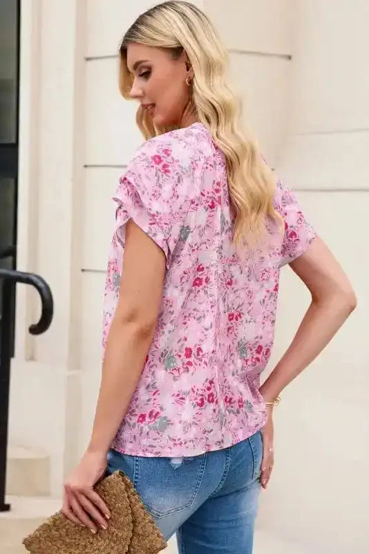 Multicolor Floral Mandarin Collar Top - Fashionfitz