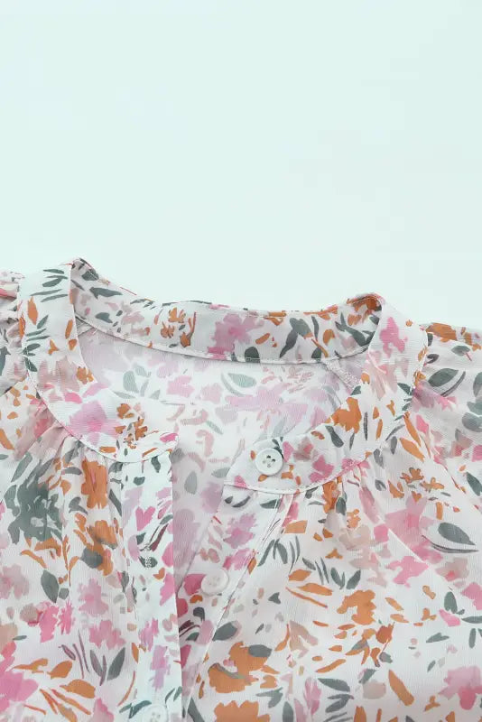 Multicolor floral mandarin collar top - tops