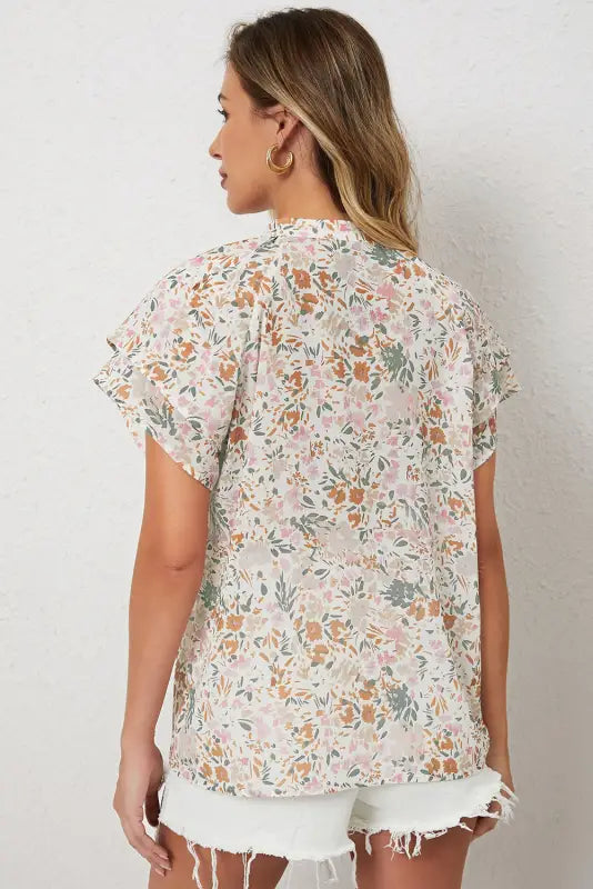 Multicolor floral mandarin collar top - tops