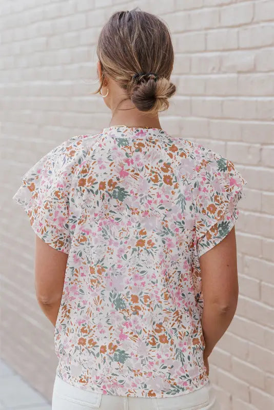 Multicolor floral mandarin collar top - tops