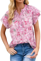 Multicolor Floral Mandarin Collar Top - Fashionfitz